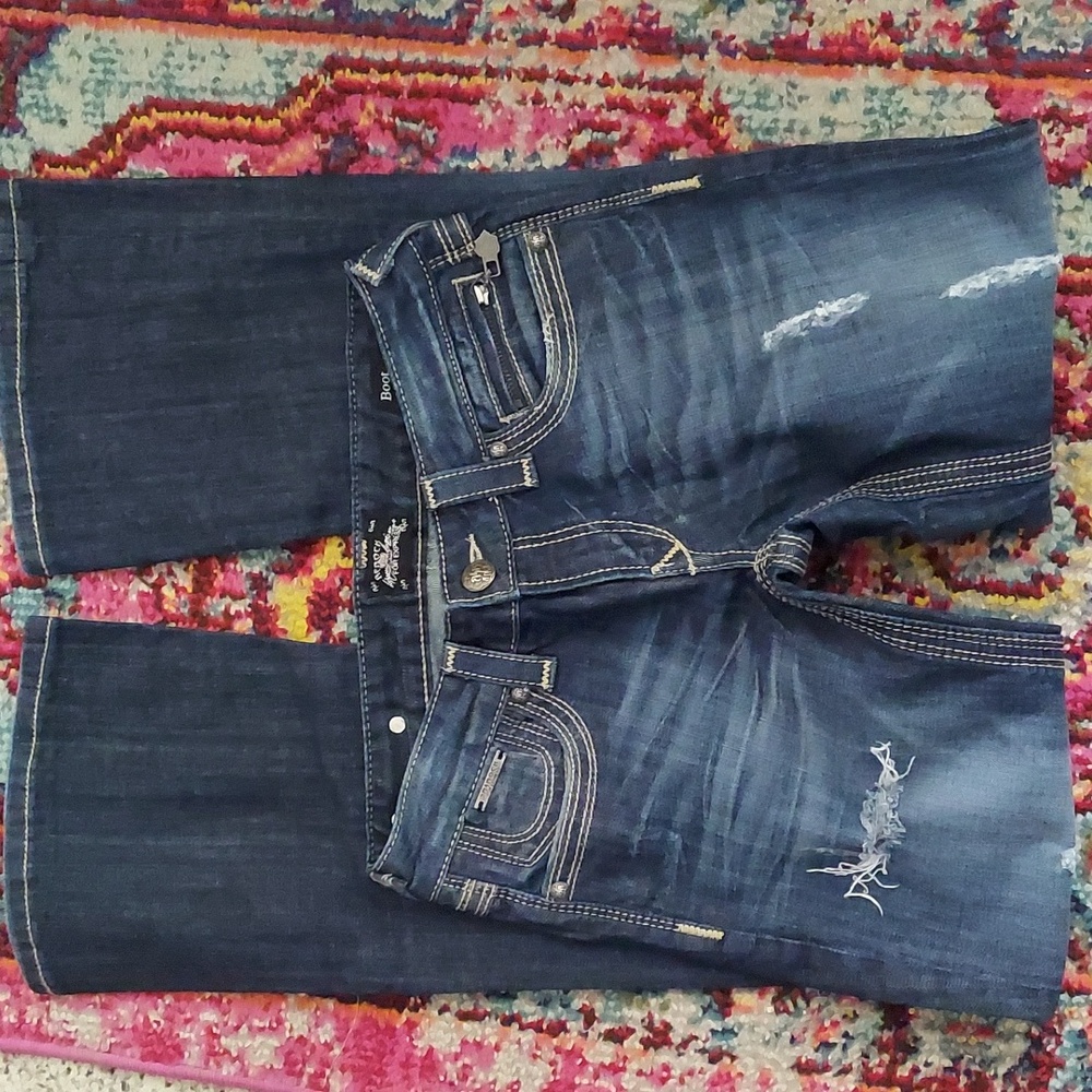 Re Rock For Express  "Boot"Low Rise Blue Denim Distressed Jeans Sz 2